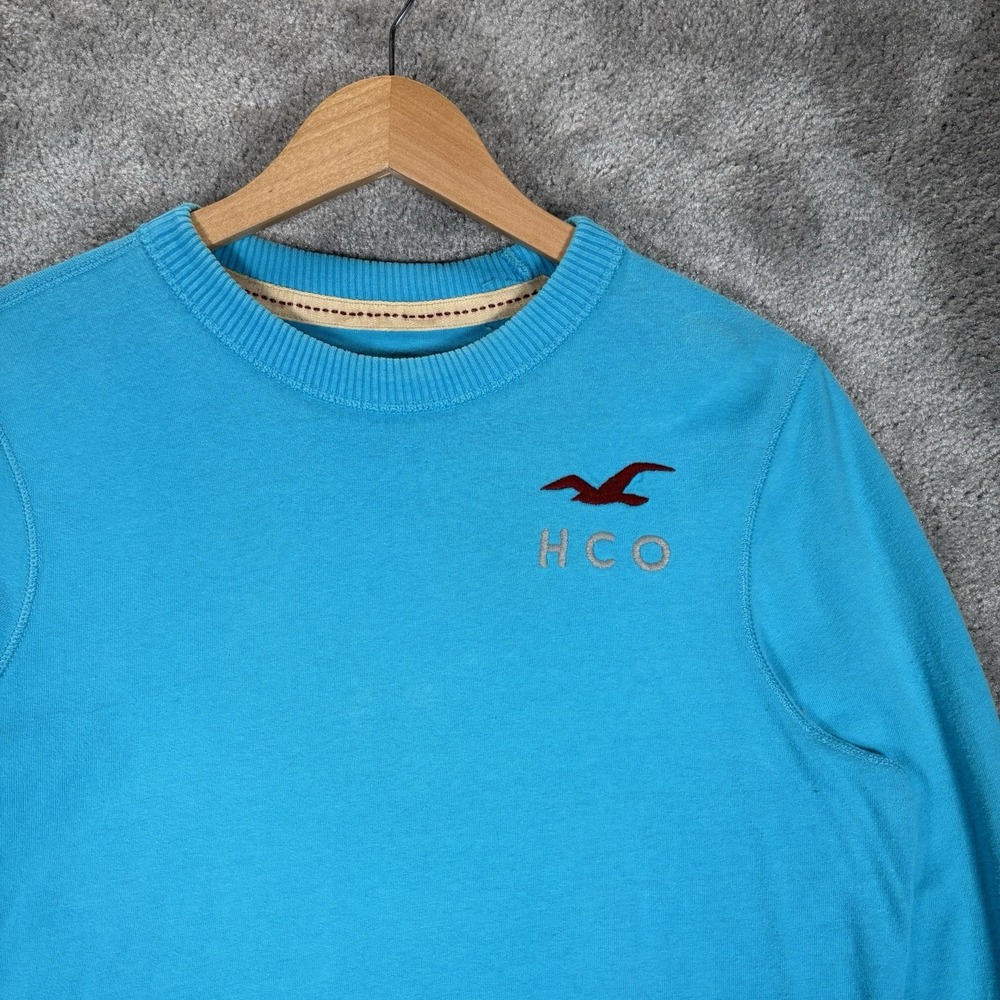Vintage Hollister T Shirt Mens M Blue Cotton Long Sleeve Embroidered Surf Y2K